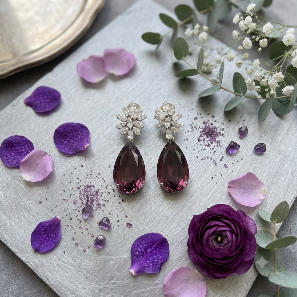 amethyst bloom crystal drop earrings