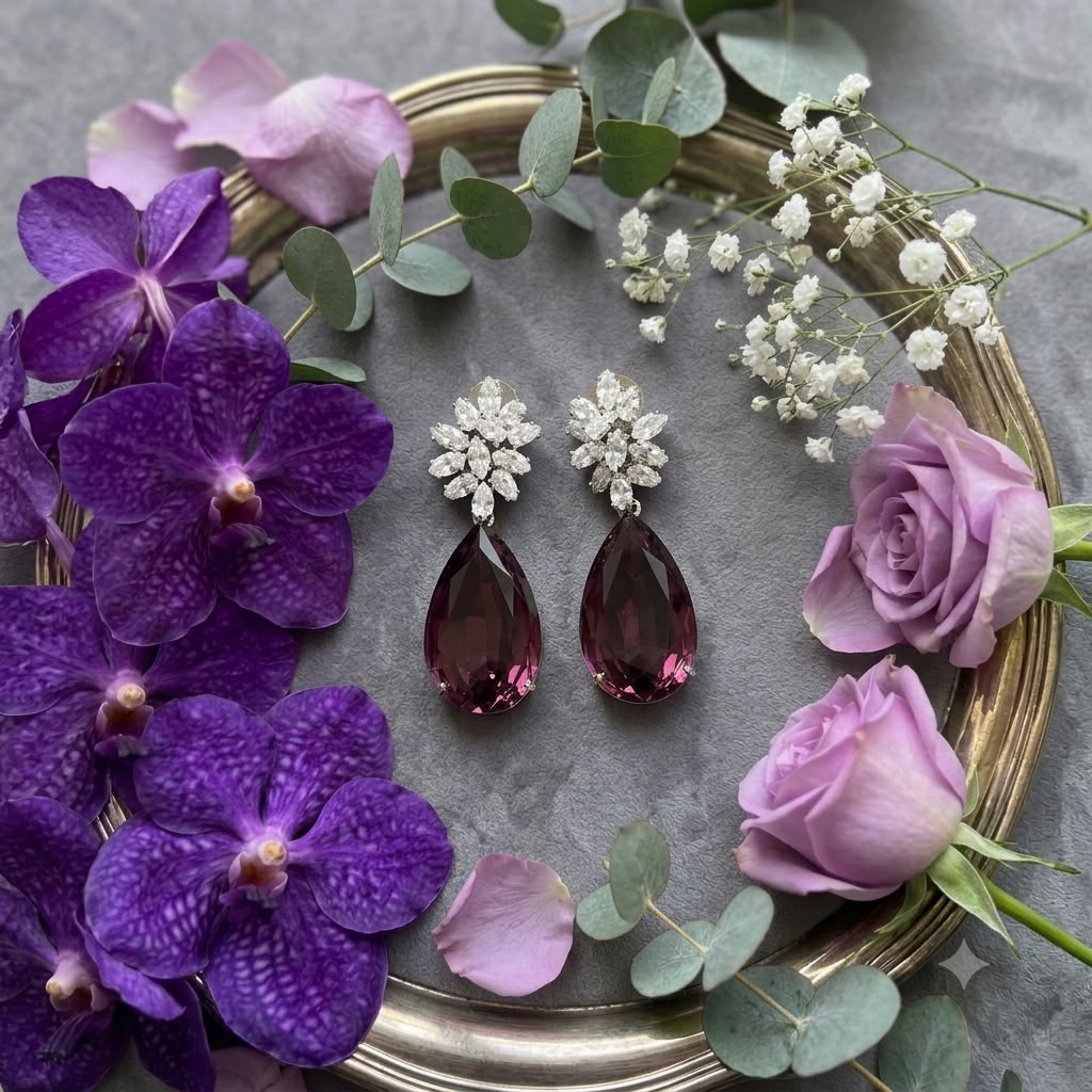 amethyst bloom crystal drop earrings
