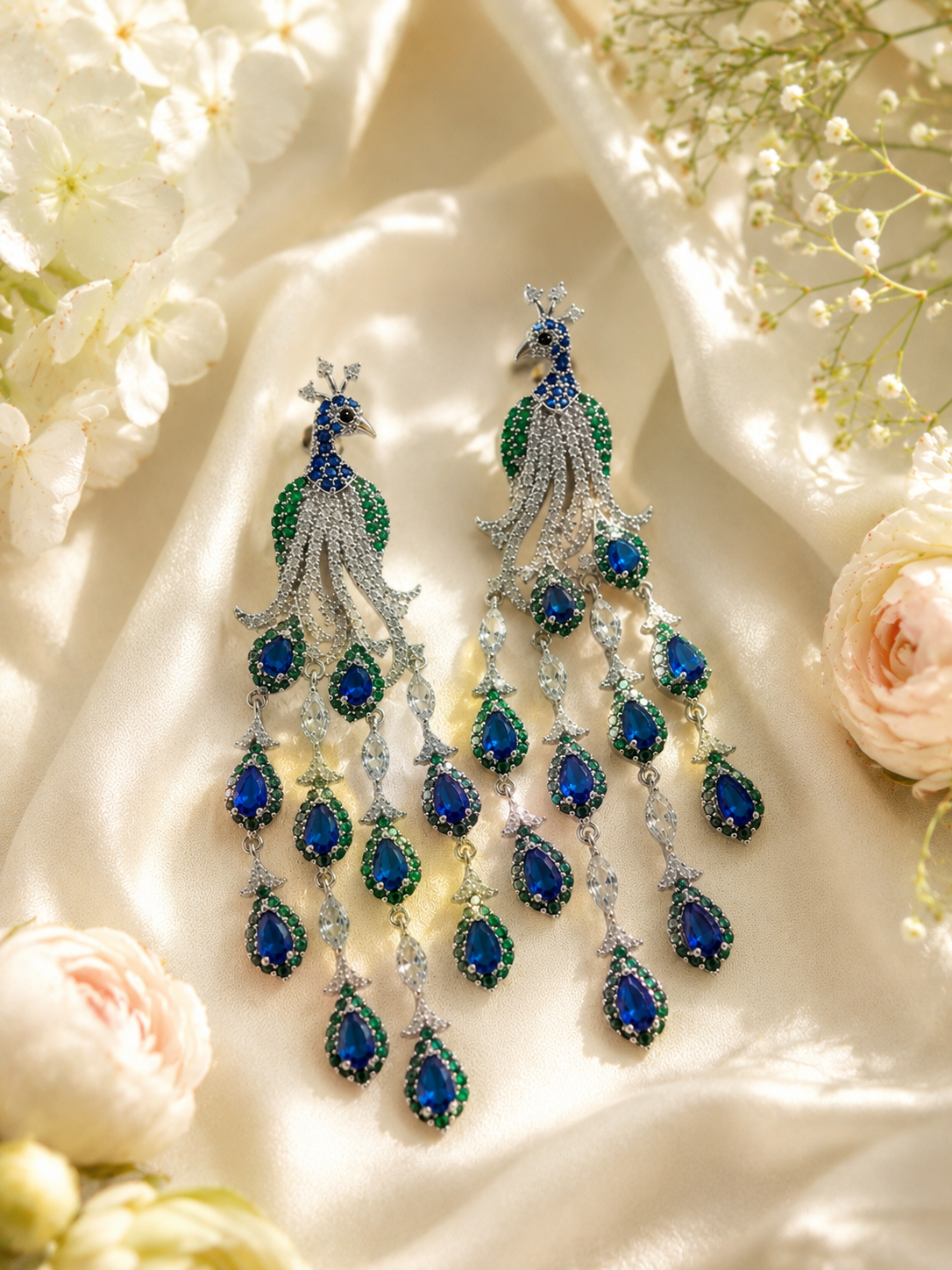 royal peacock cascade earrings