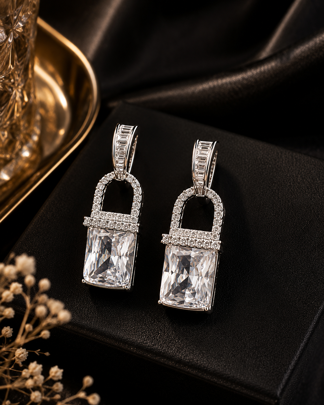 crystal lock luxe statement earrings