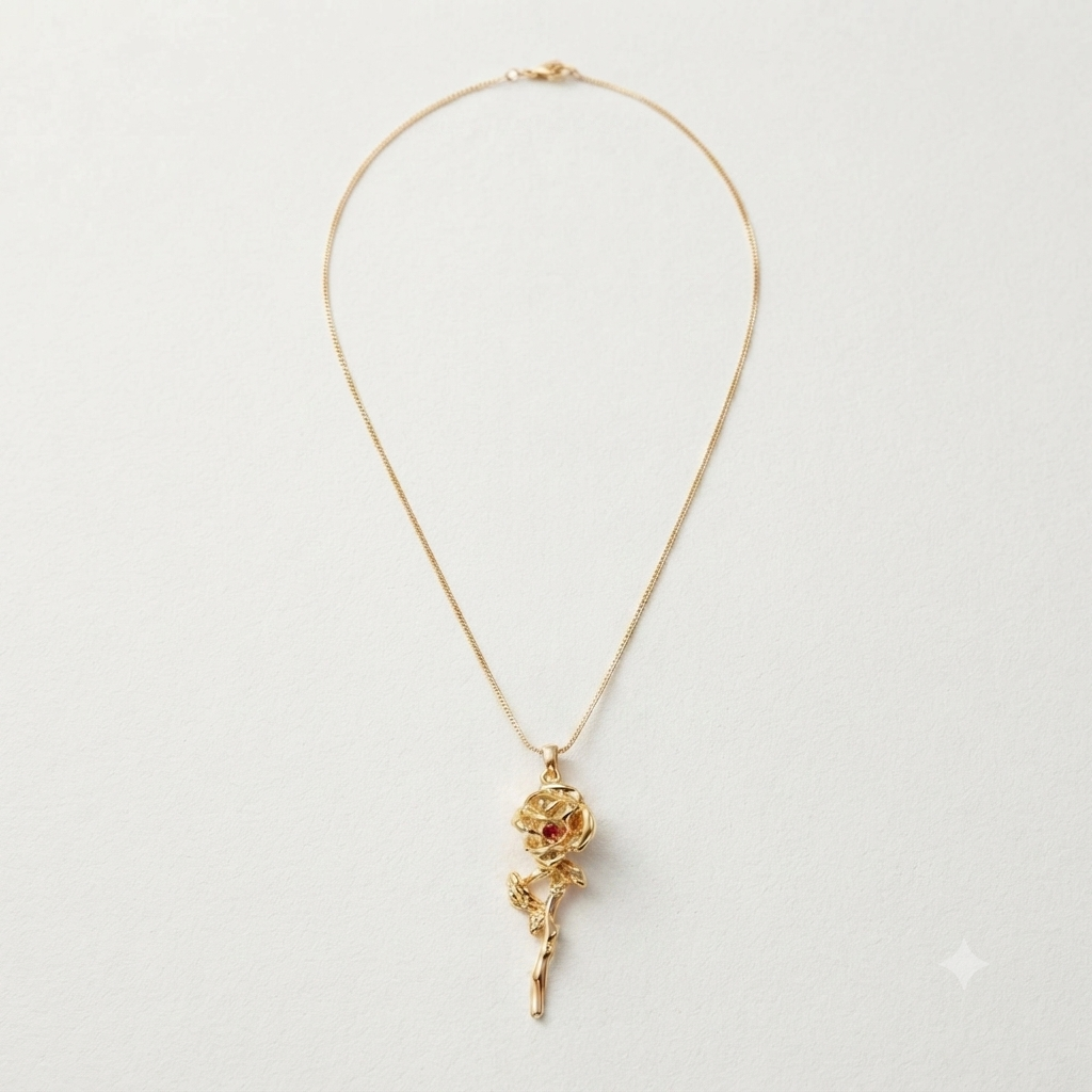 exquisite gold rose pendant necklace