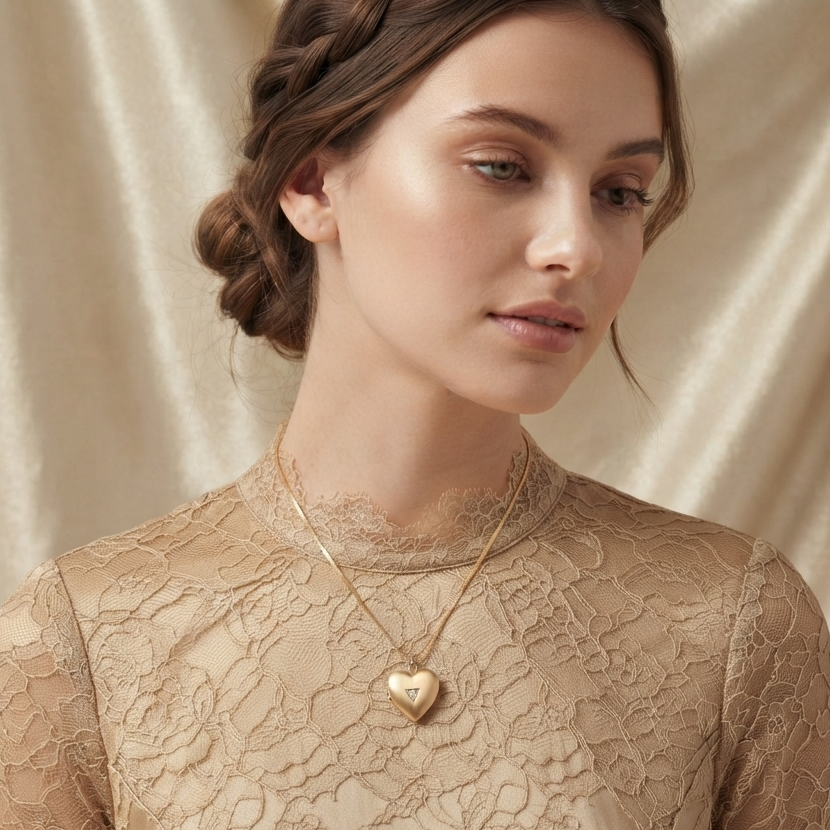 elegant golden heart locket necklace