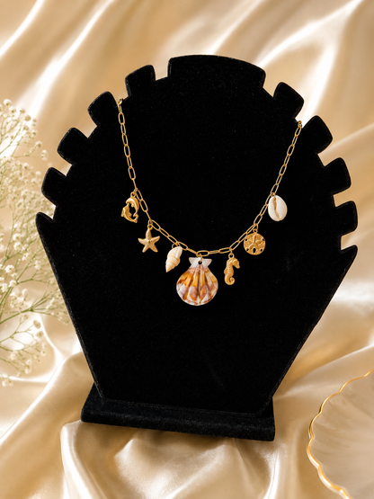Golden Ocean Charm Shell Pendant Necklace