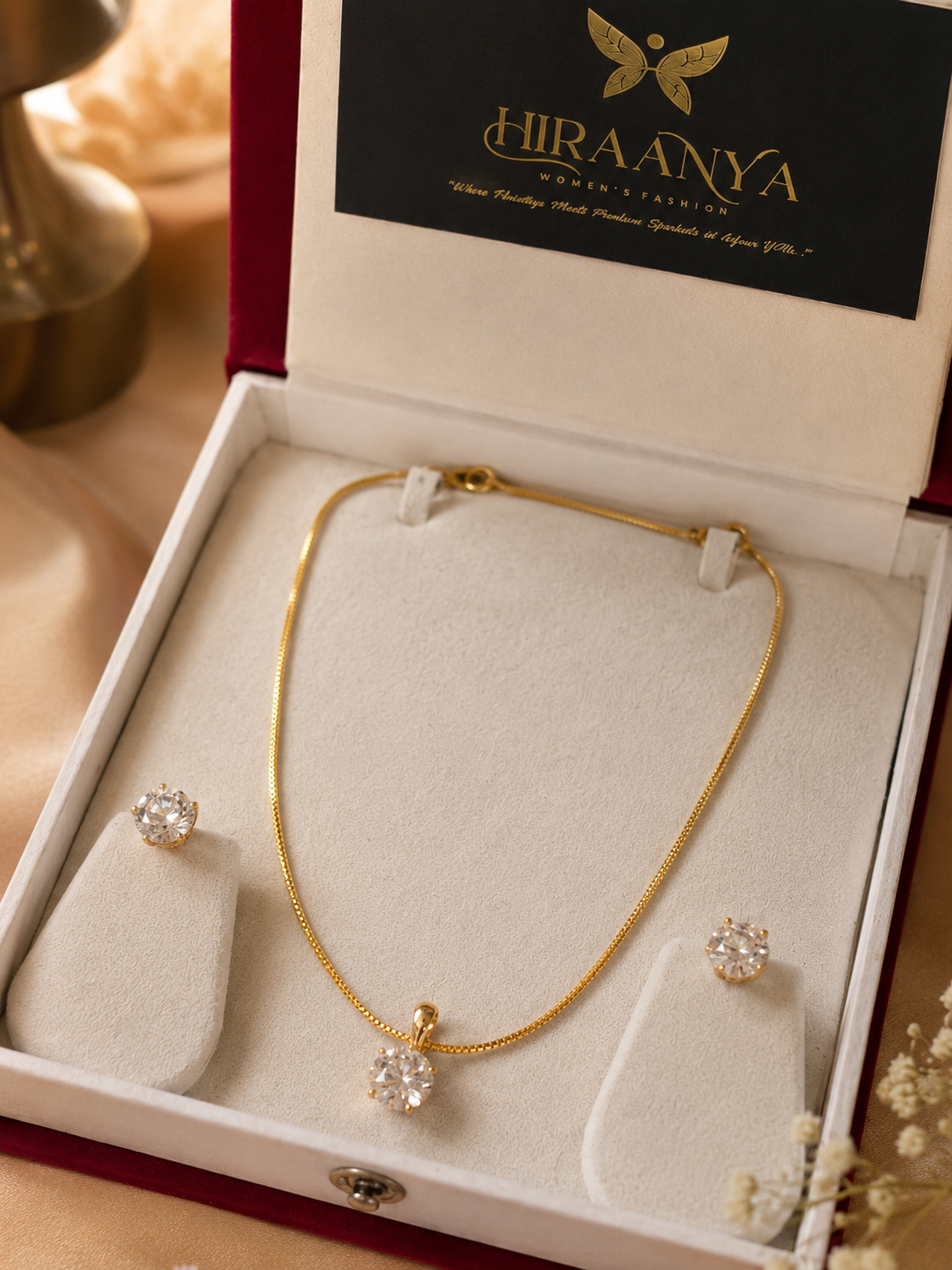 celeste solitaire pendant necklace set