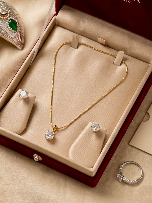 celeste solitaire pendant necklace set