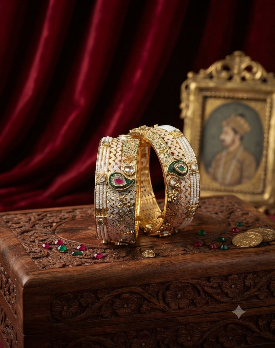 the royal peacock heirloom kundan & meenakari bangle set
