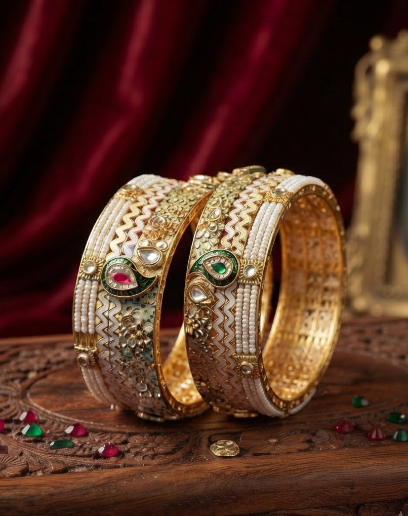 the royal peacock heirloom kundan & meenakari bangle set