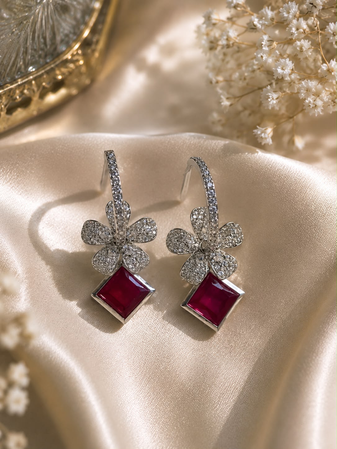 ruby bloom crystal earrings