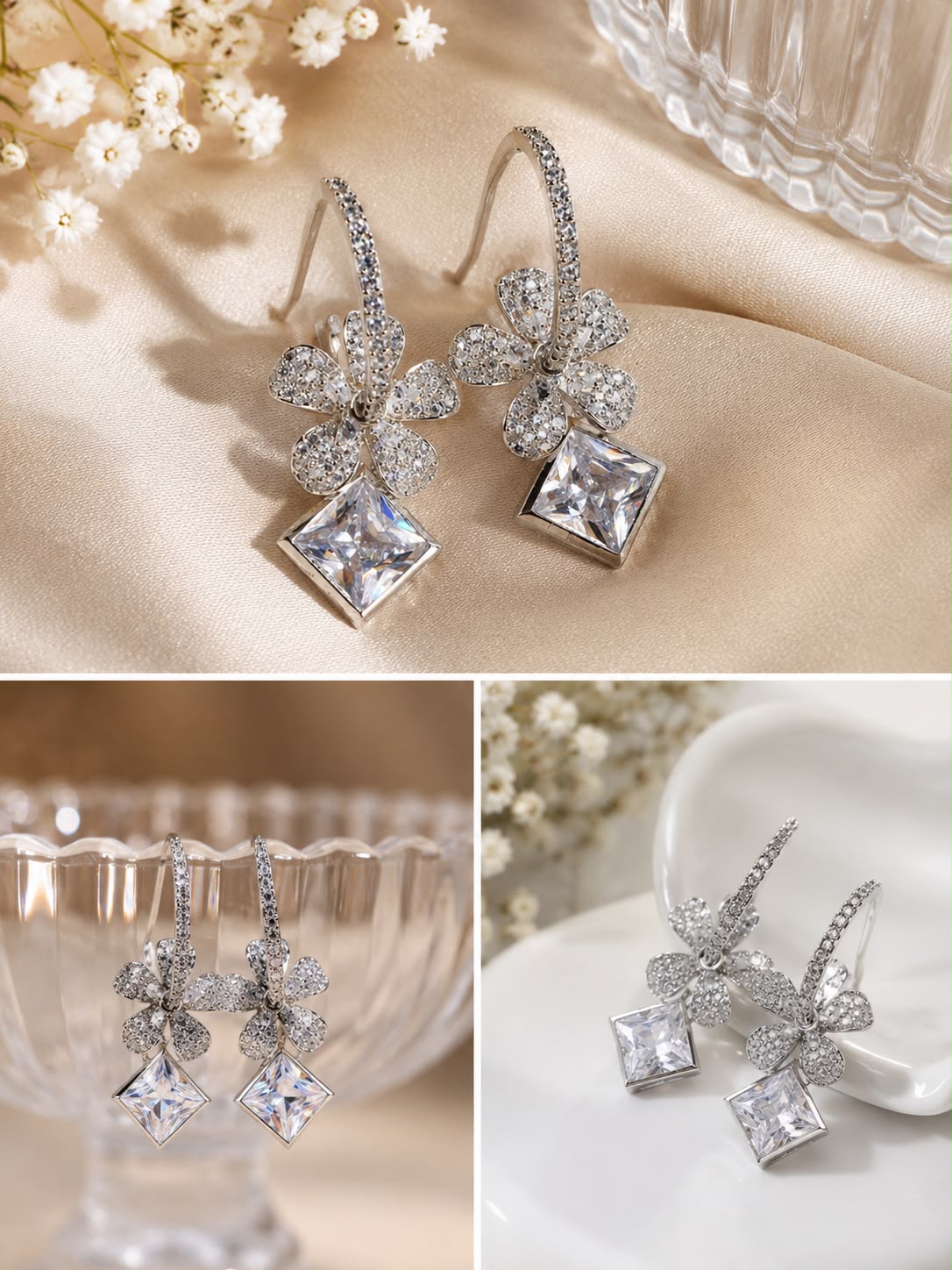 diamond bloom crystal earrings