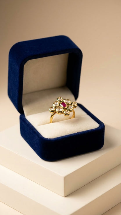 Kundan Navratna Floral Statement Ring