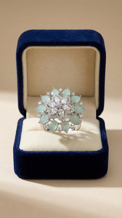 Mint Green Floral Statement Ring