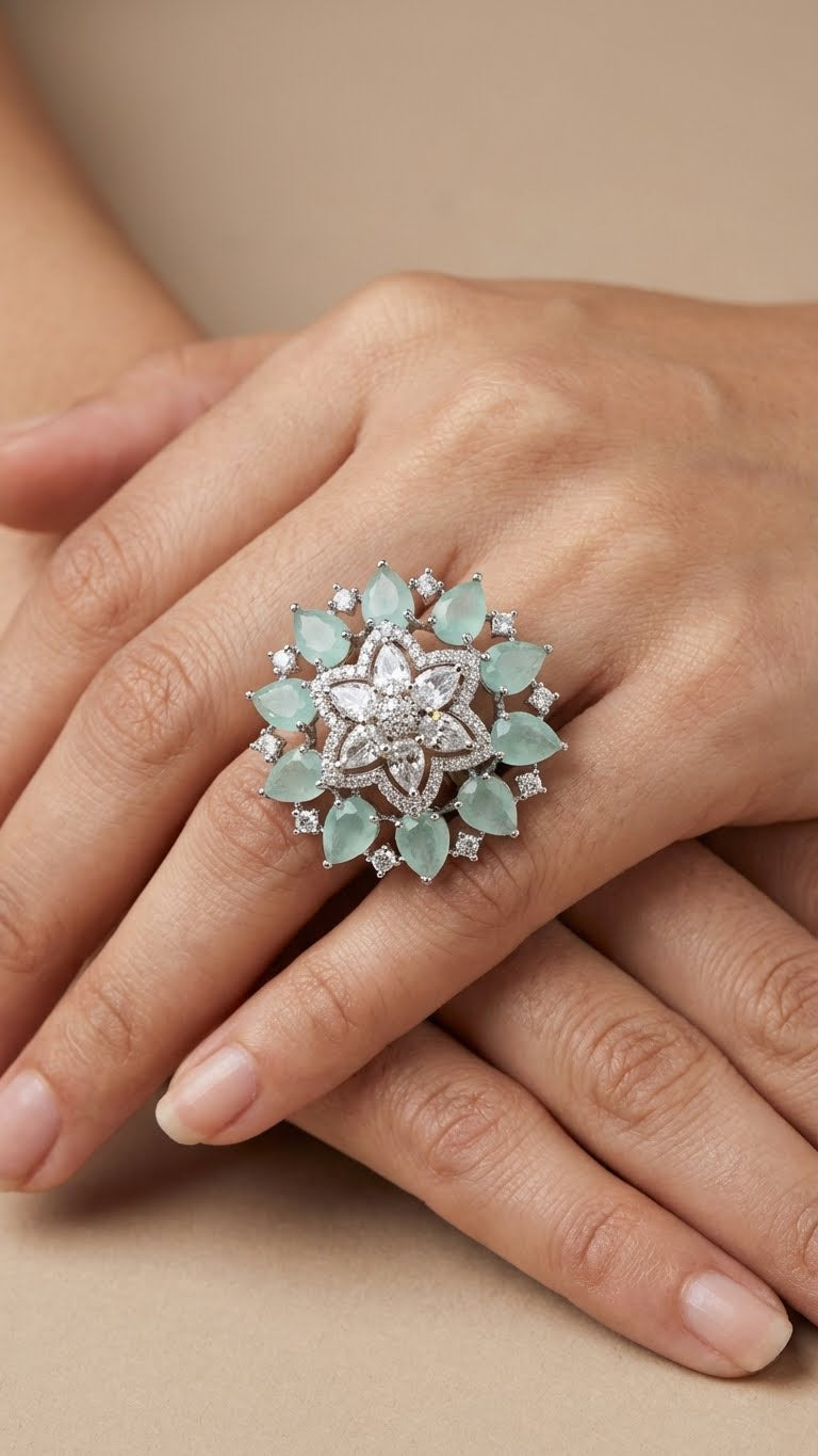 mint green floral statement ring