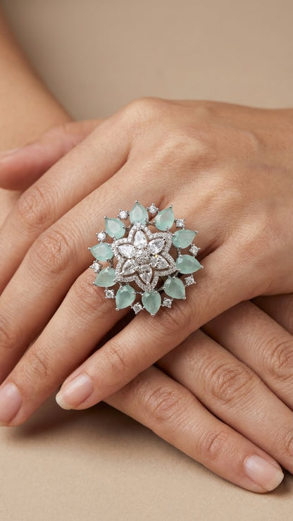 Mint Green Floral Statement Ring