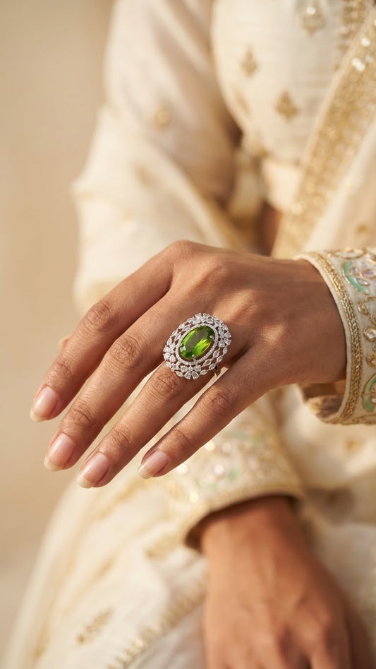 Emerald Green Oval Statement Ring