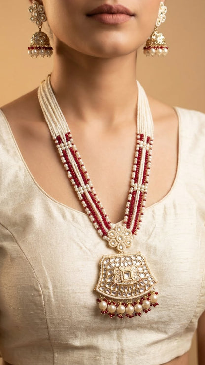 RAANI PEARL KUNDAN LONG NECKLACE SET