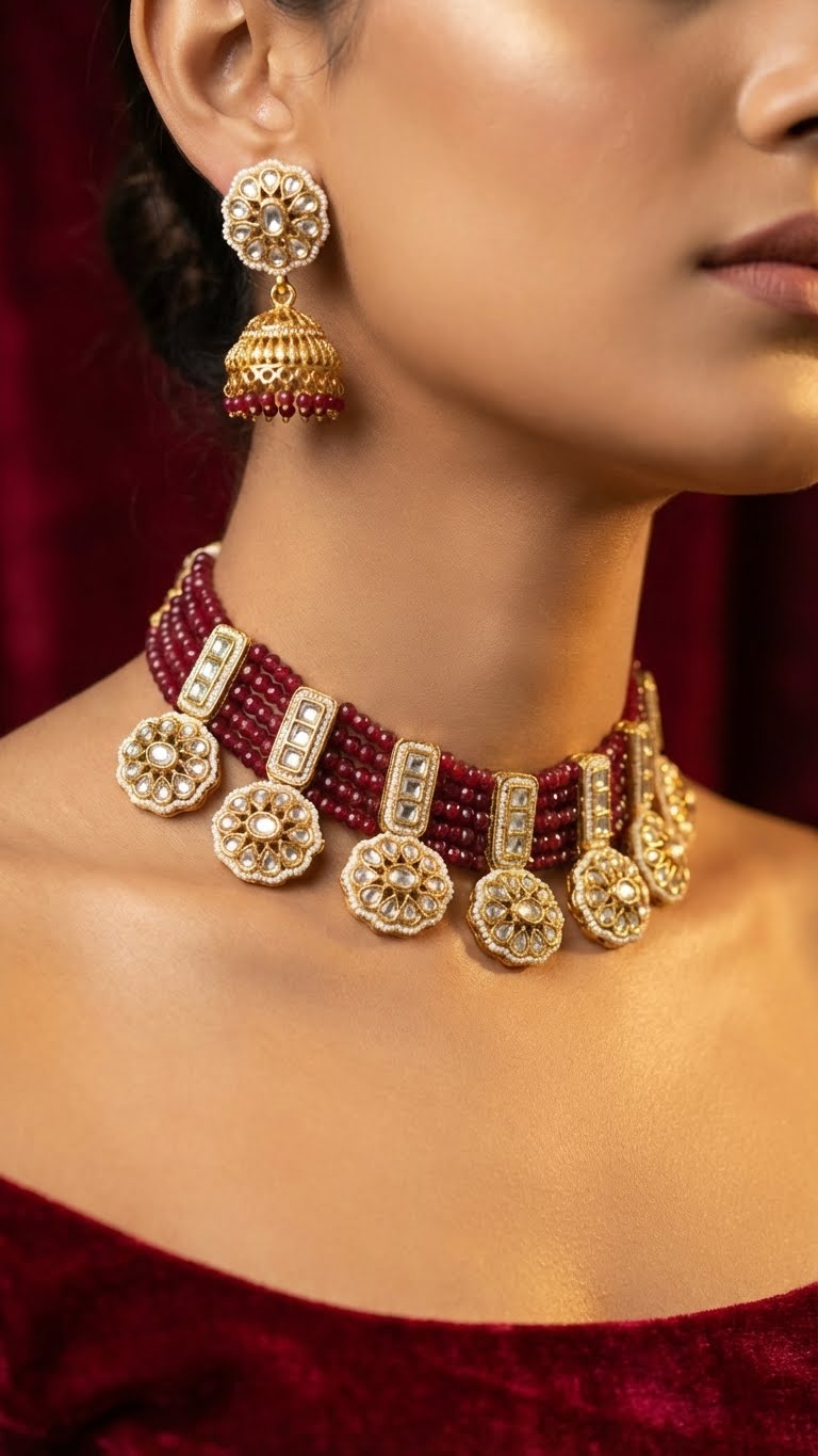 crimson royale kundan choker set