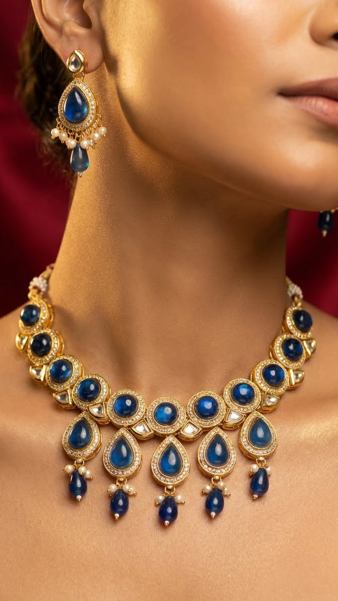 sapphire noor kundan necklace set