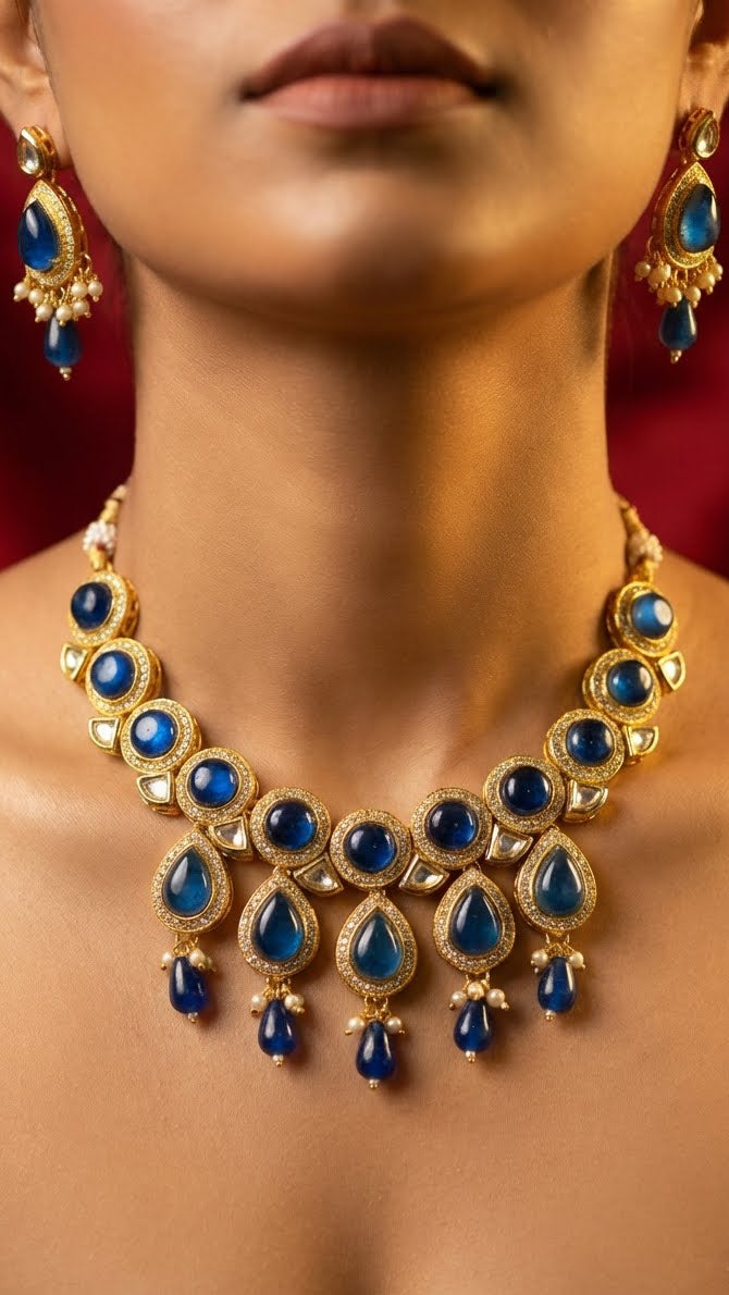 sapphire noor kundan necklace set