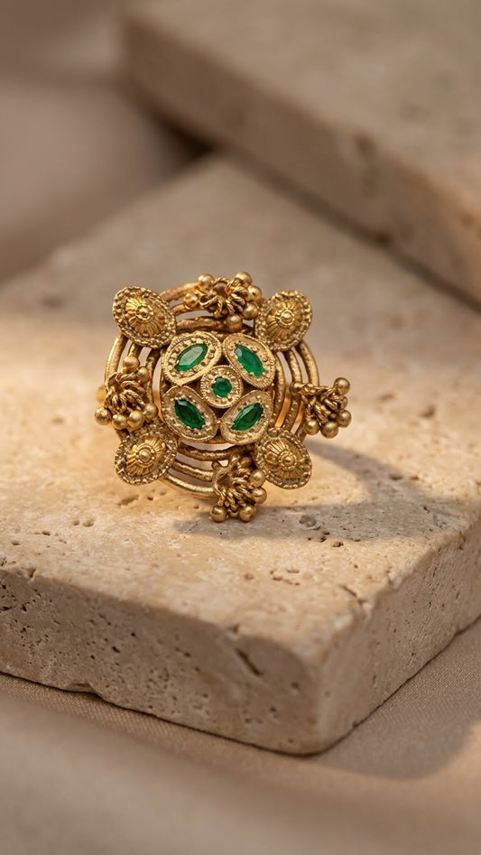 Heritage Emerald Medallion Artisan Ring