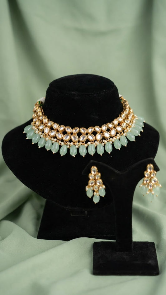 MINT PEARL KUNDAN CHOKER SET