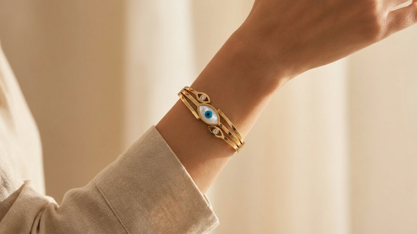 lumora evil eye™ anti-tarnish protection cuff