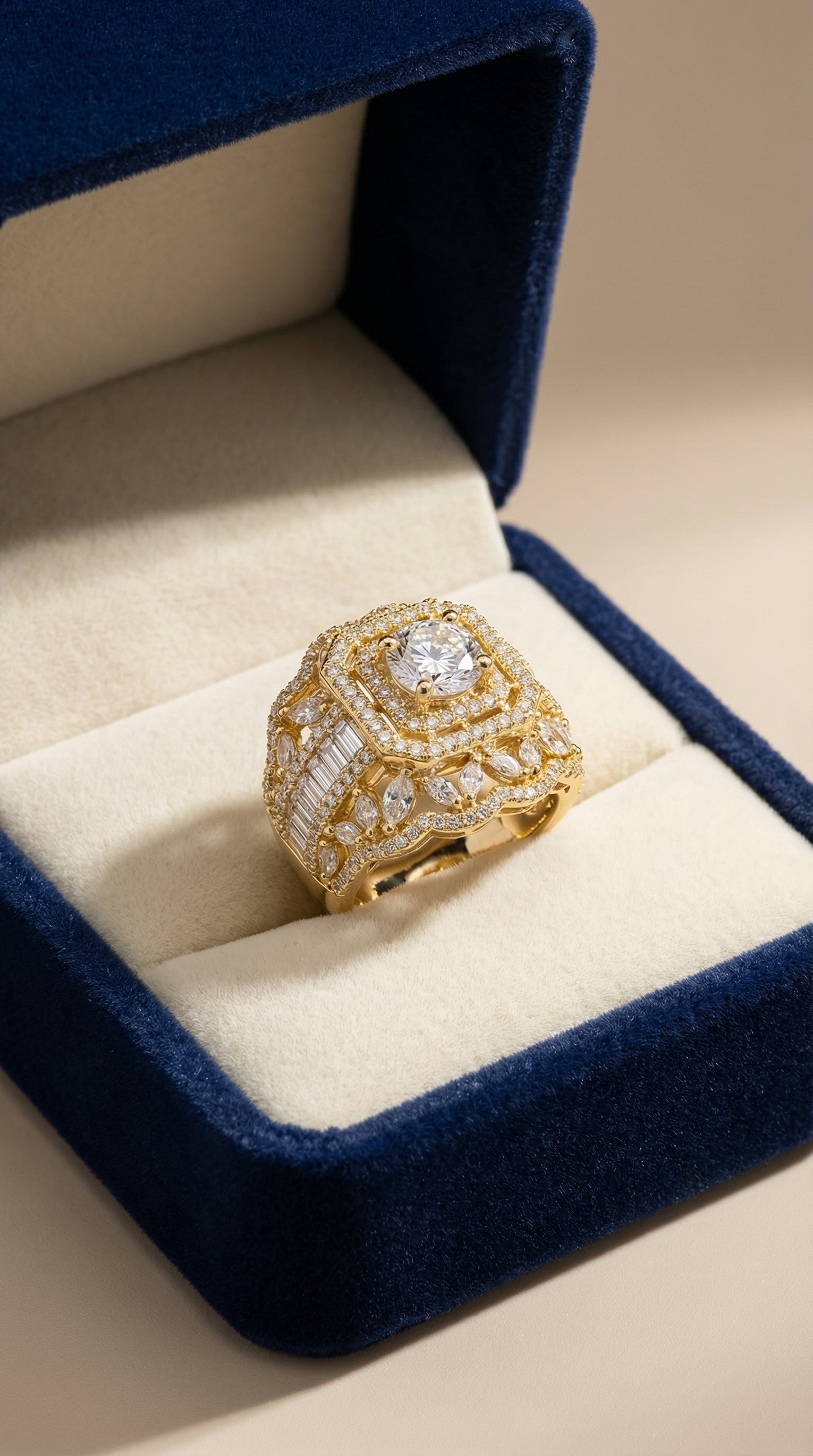 luxury gold plated diamond statement ring