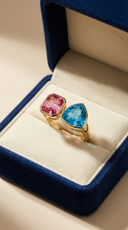 Luxury Gold Plated Dual Gemstone Statement Ring