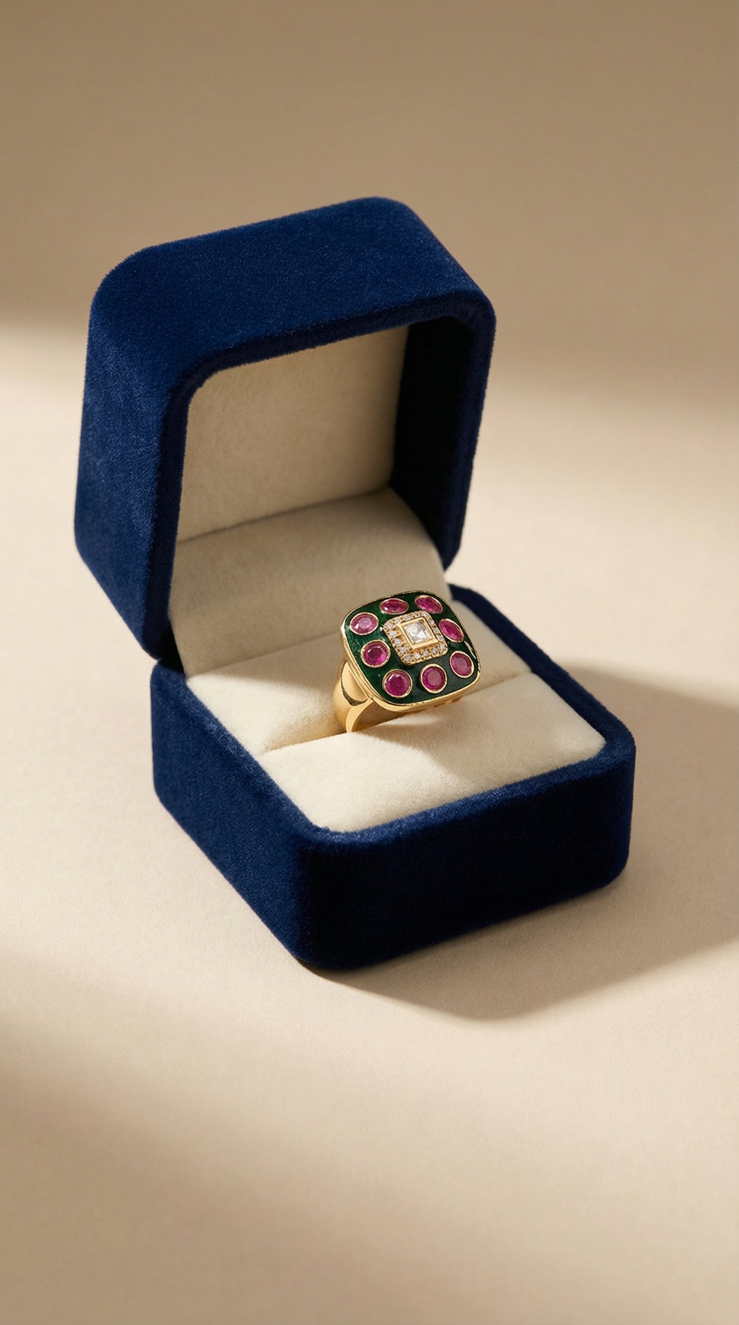 royal kundan ruby bloom gold plated statement ring for women