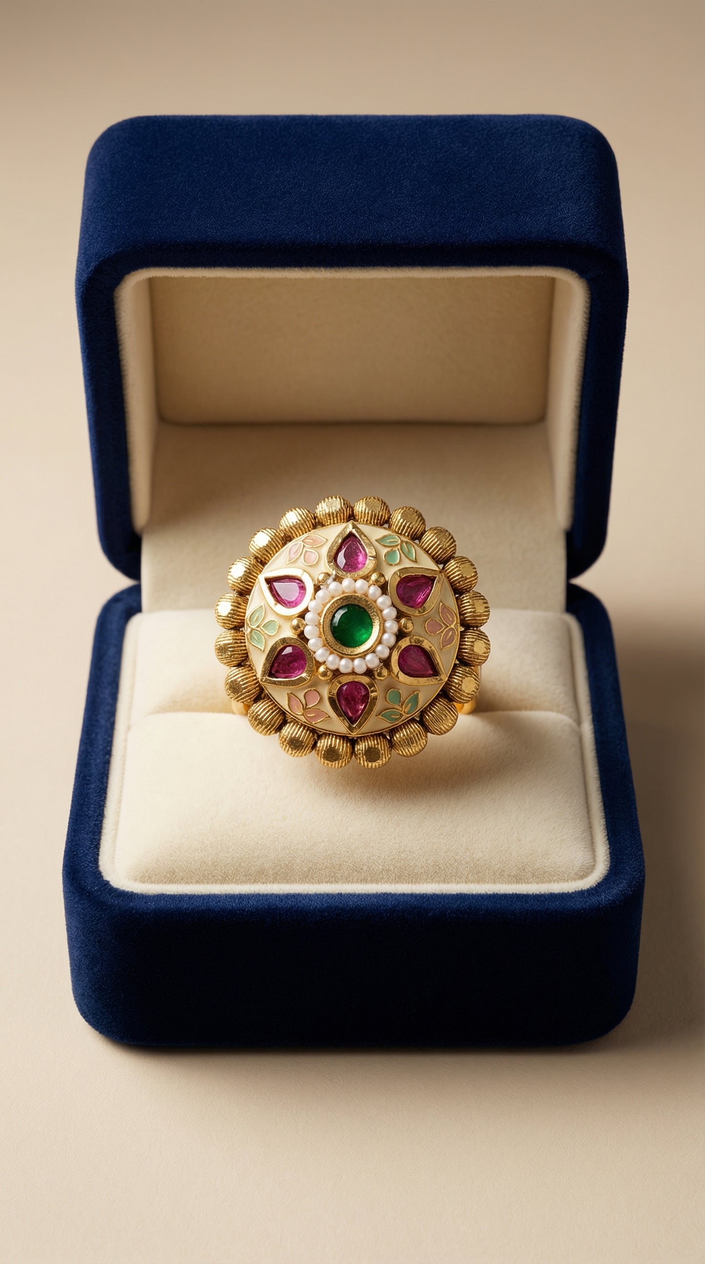 empress meenakari & kundan heritage statement ring