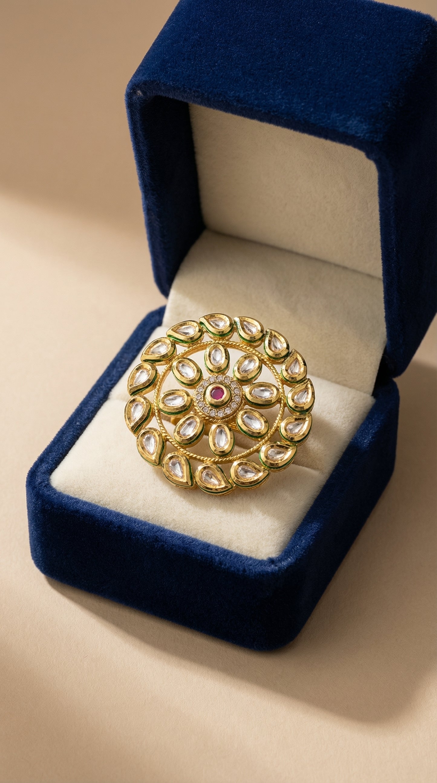 royal meenakari & kundan bloom ring
