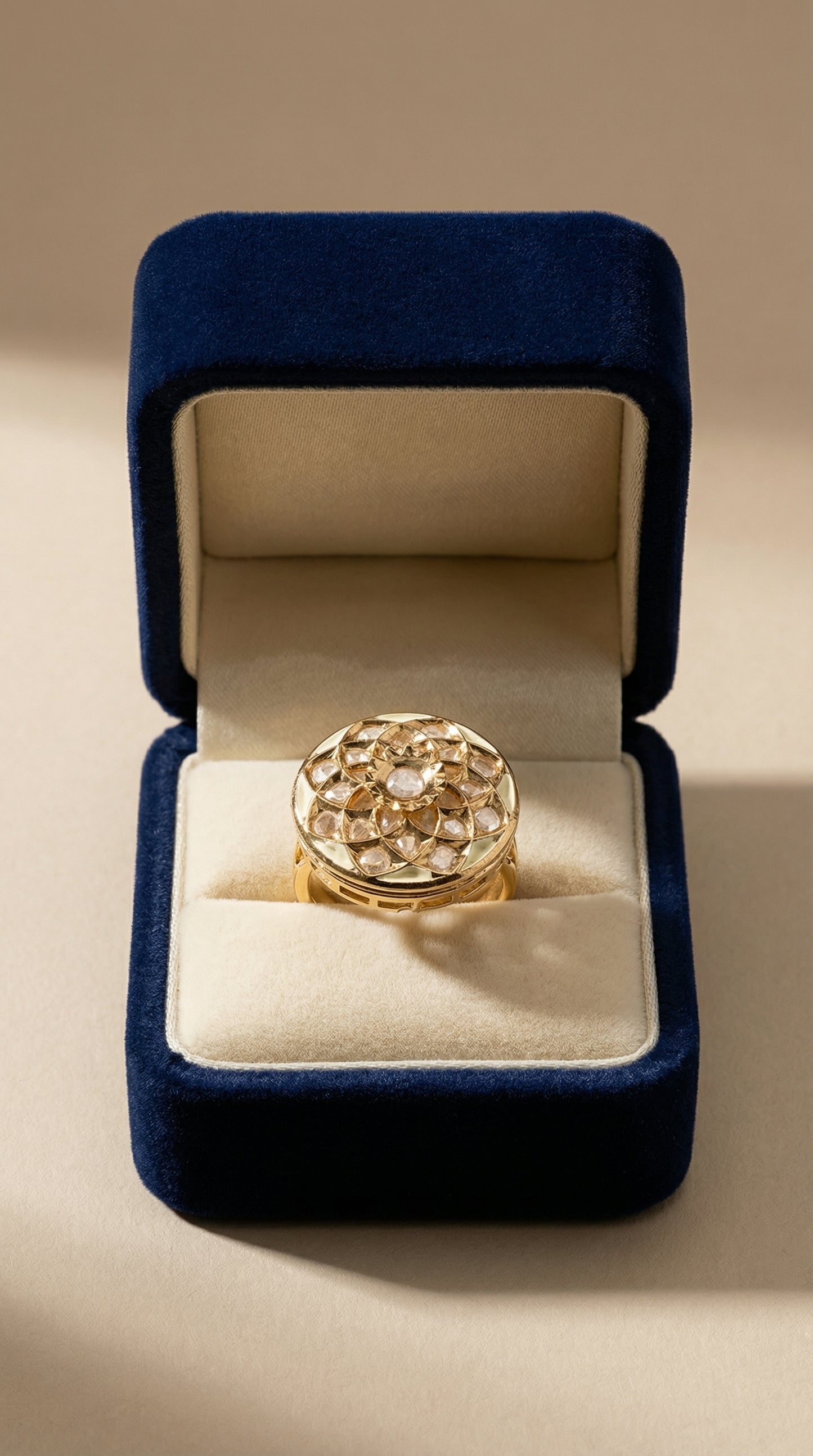 heritage red enamel kundan statement ring