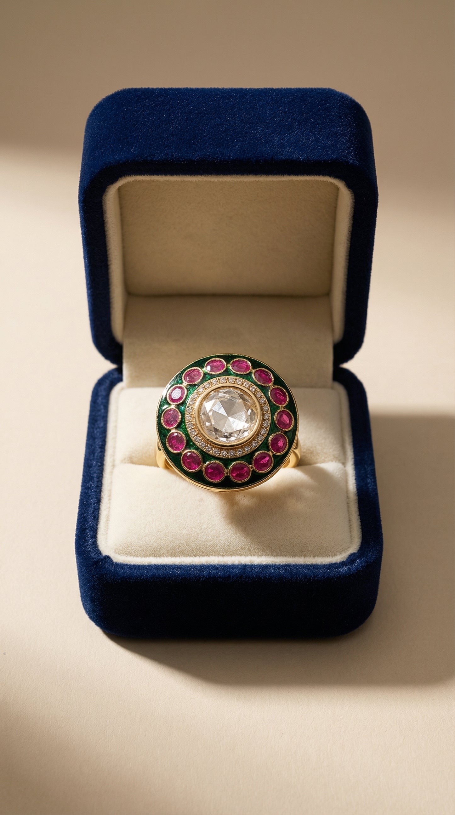 heritage emerald & ruby meenakari ring