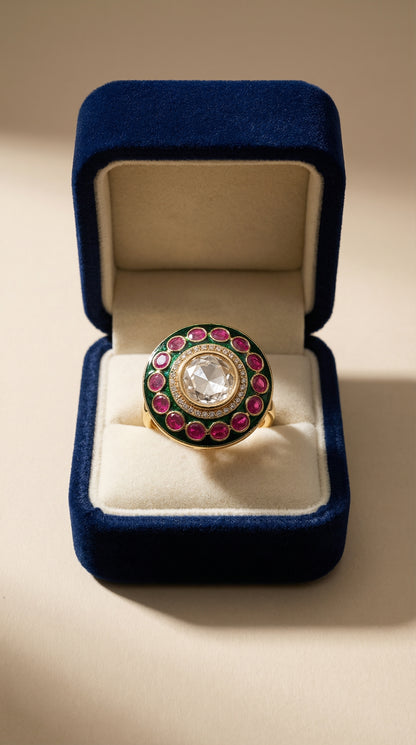 Heritage Emerald & Ruby Meenakari Ring