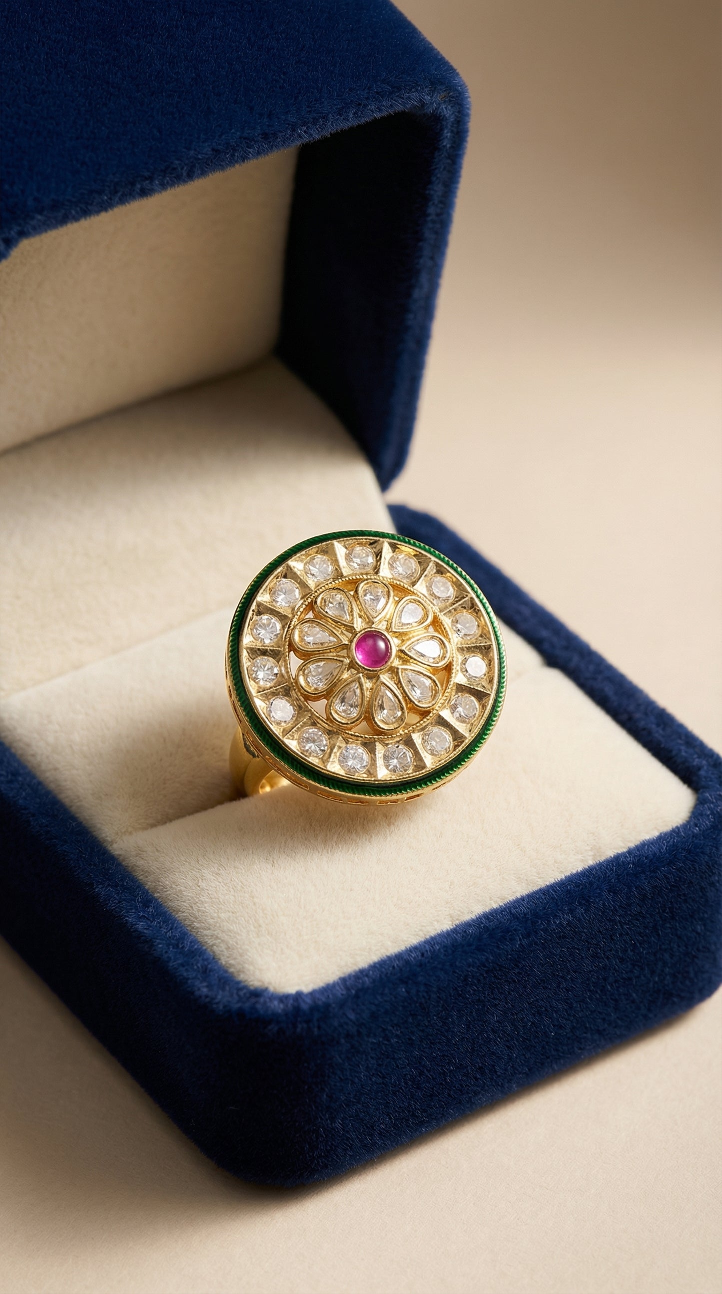 royal meenakari & kundan bloom ring