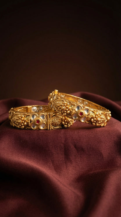 Rajwada Floral Navratna Statement Bangles