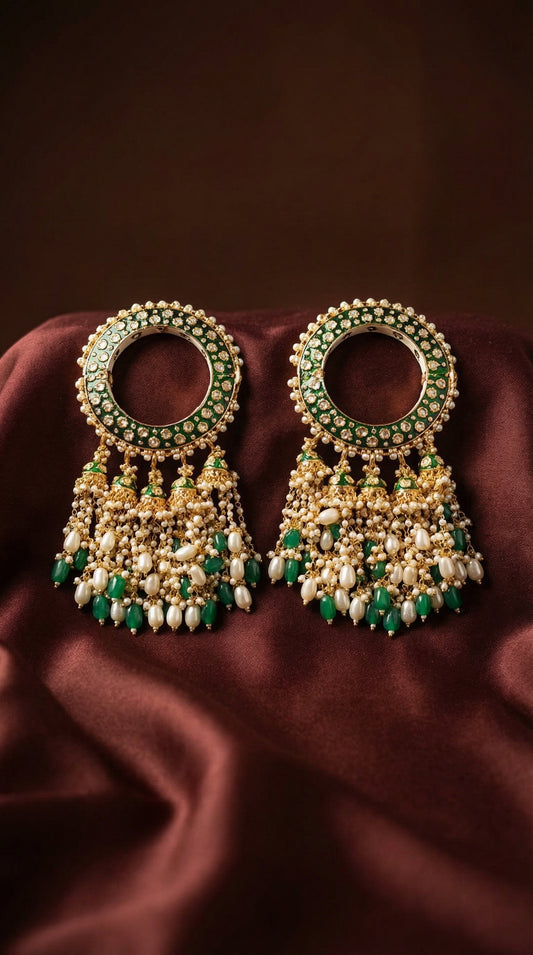 Rajwada Emerald Pearl Chandbali Earrings