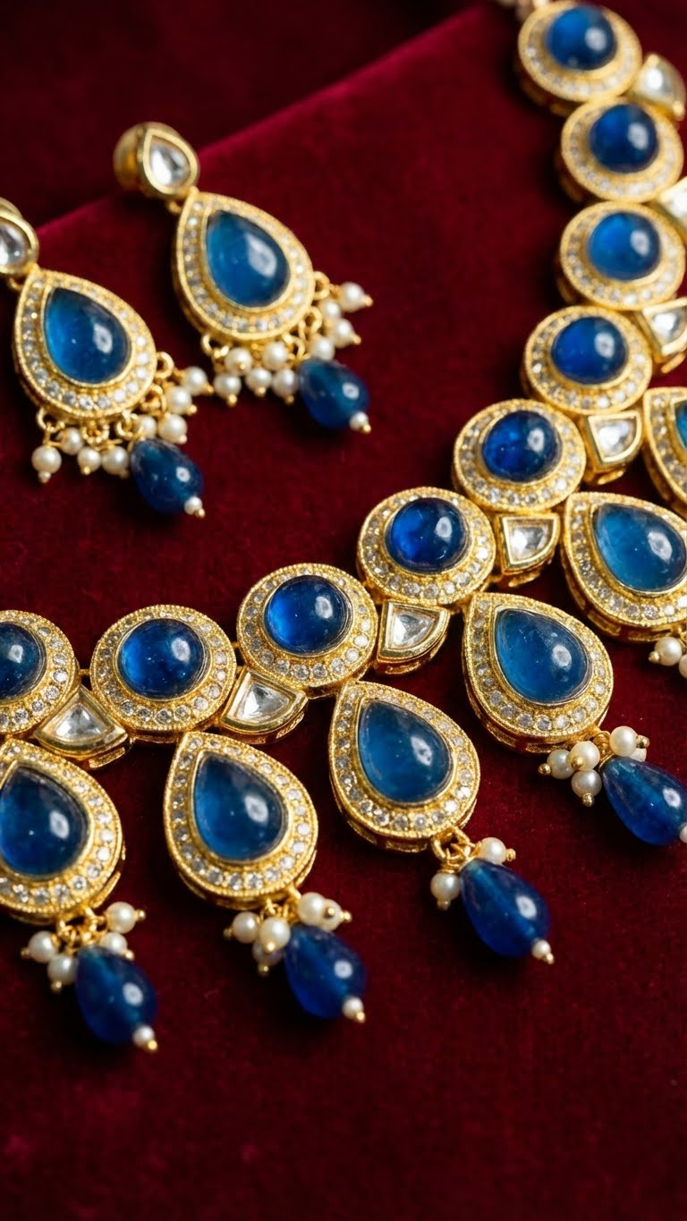 sapphire noor kundan necklace set