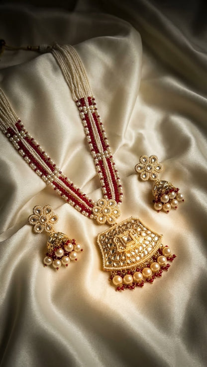 RAANI PEARL KUNDAN LONG NECKLACE SET