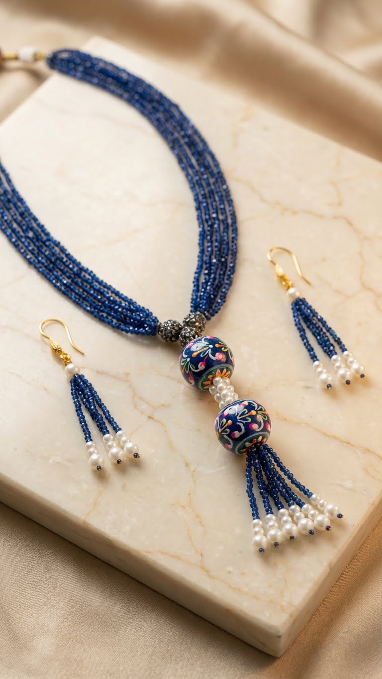 royal azure handcrafted beaded necklace set