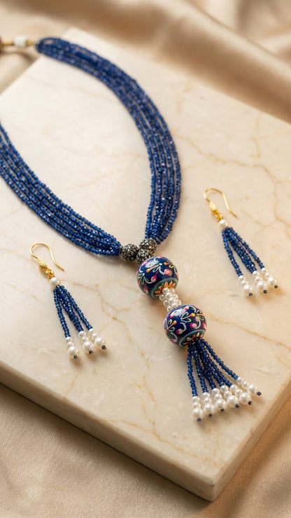ROYAL AZURE HANDCRAFTED BEADED NECKLACE SET