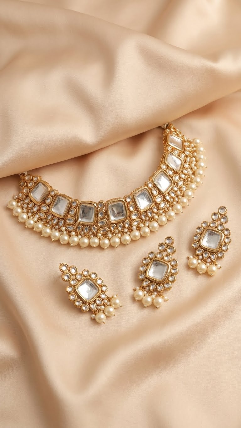 ivory mirror kundan choker set