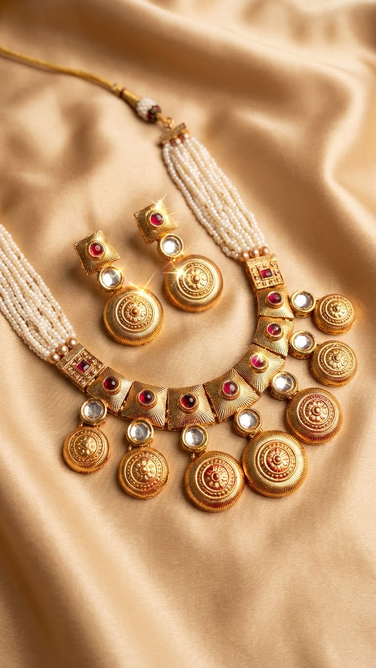 rajwada pearl antique necklace set