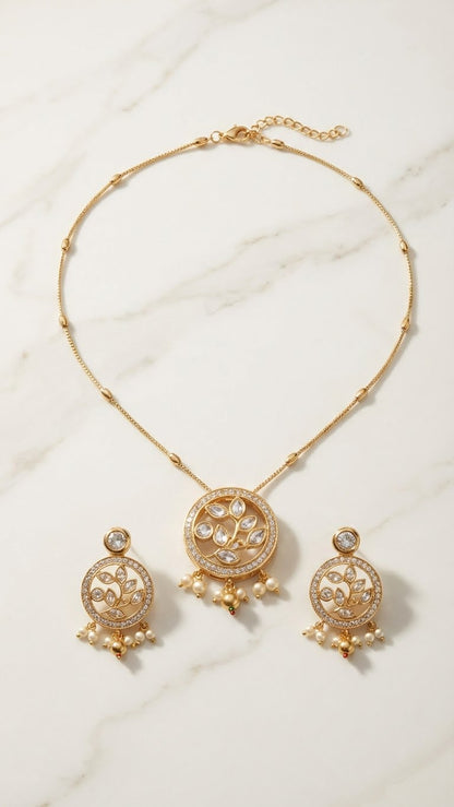ELEGANT FLORAL ROUND PENDANT NECKLACE SET