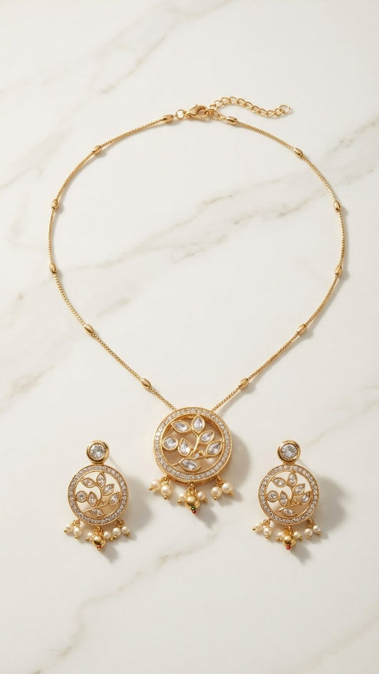ELEGANT FLORAL ROUND PENDANT NECKLACE SET