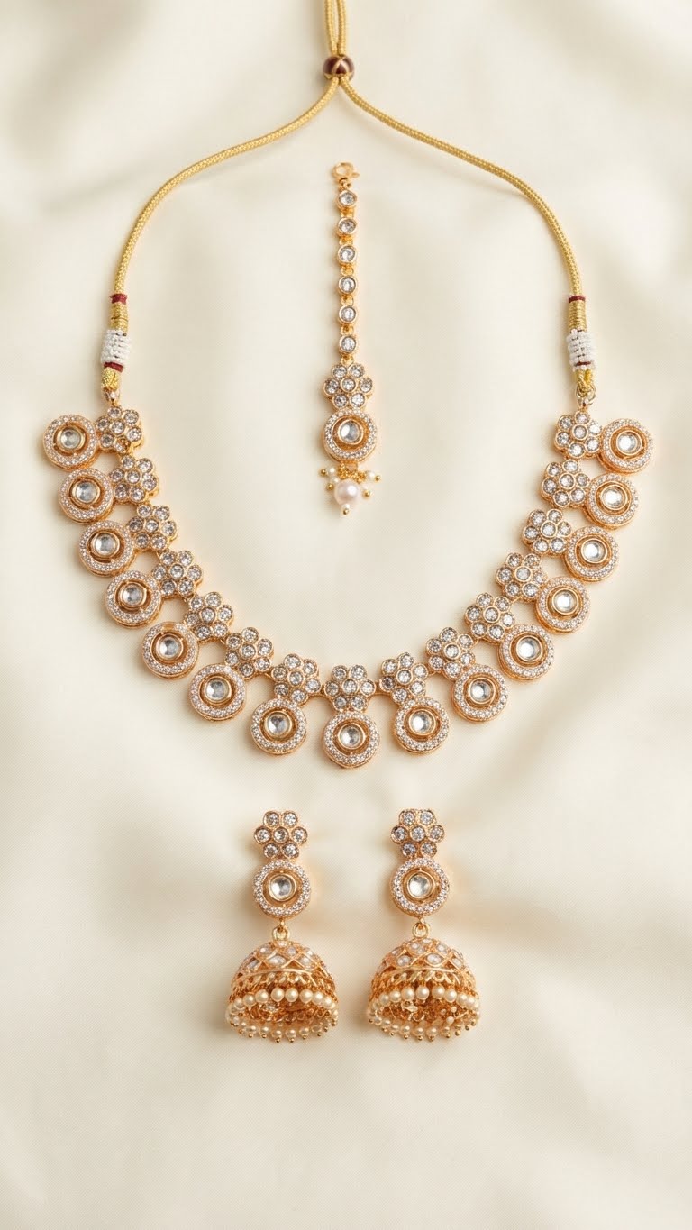 chandrakala diamond-look kundan necklace set