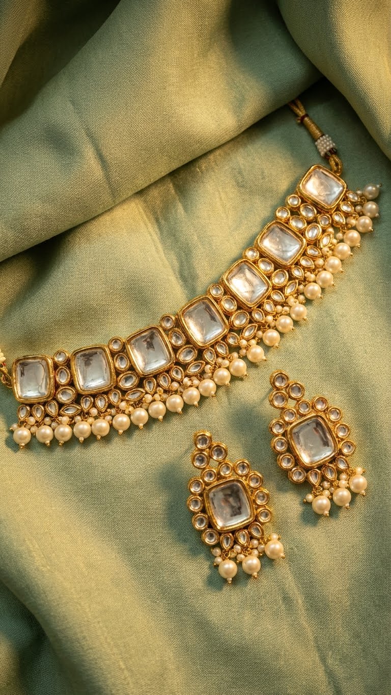 ivory mirror kundan choker set