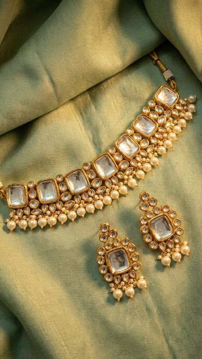IVORY MIRROR KUNDAN CHOKER SET