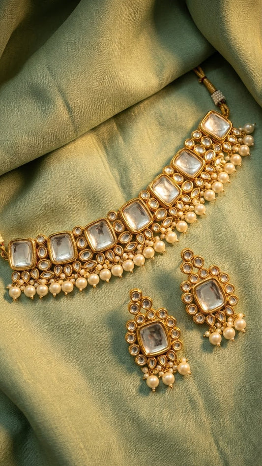 IVORY MIRROR KUNDAN CHOKER SET