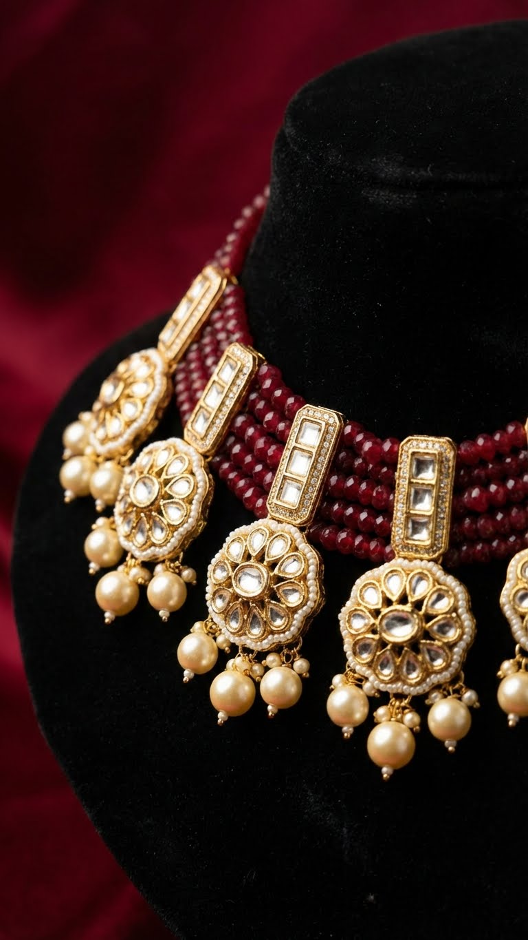 crimson royale kundan choker set