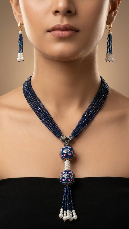 ROYAL AZURE HANDCRAFTED BEADED NECKLACE SET
